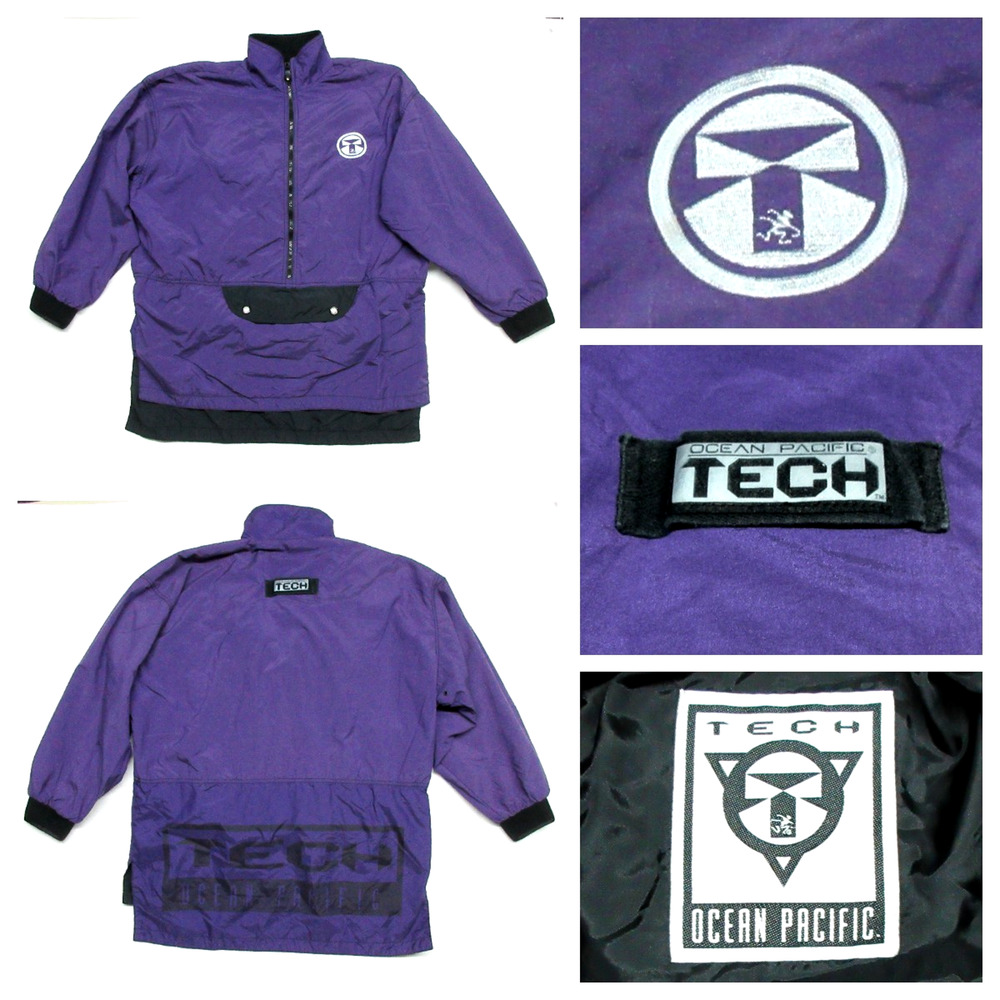 Vintage OCEAN PACIFIC OP Tech Oversized ½ Zip Pullover Purple-Black Windbreaker